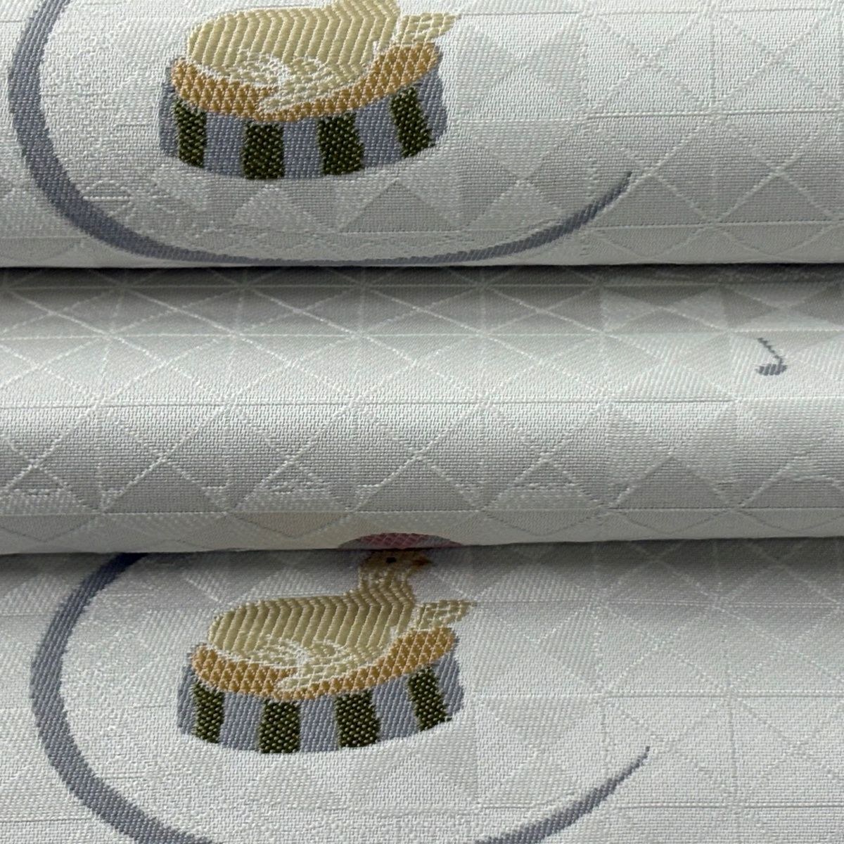開口名古屋帶 逸品級 小丑 馬戲 灰色 純蠶絲