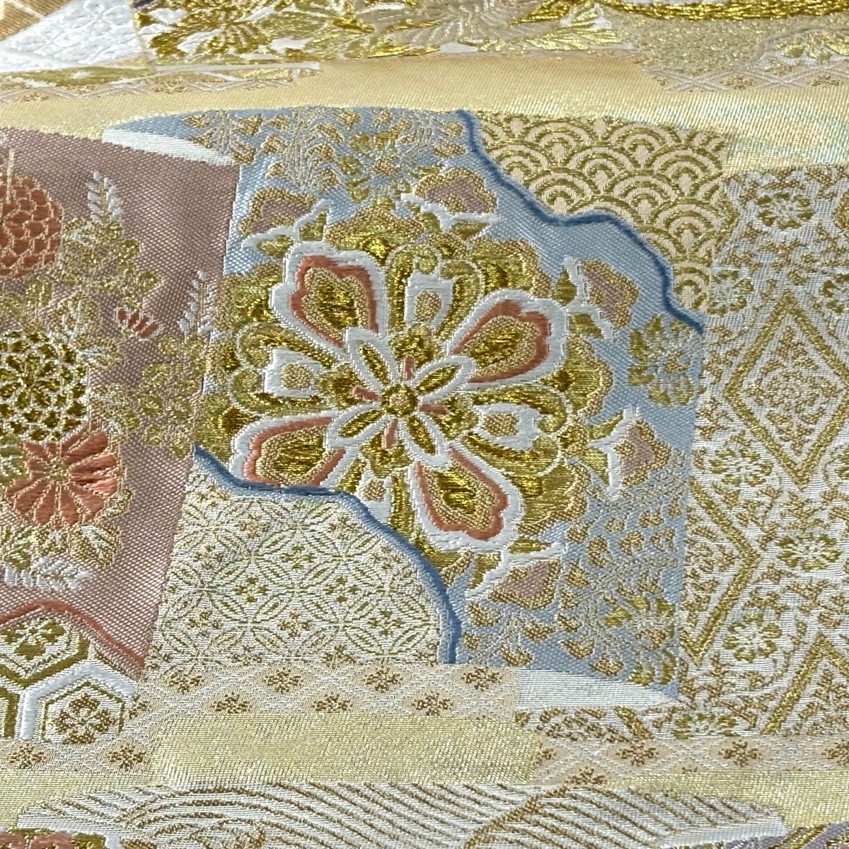 袋帶 逸品級 附有落款 篠谷宗兵衛 華紋 花鳥 金銀彩 刺繡 金色 六通 純蠶絲