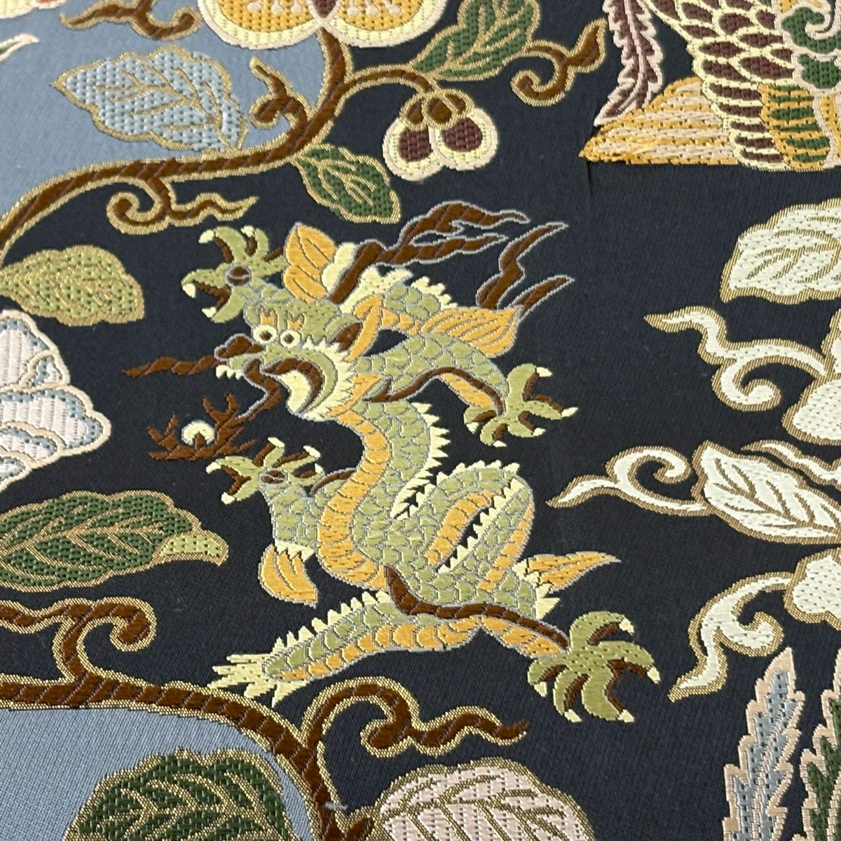 【美品】 袋帶 逸品級 龍 花鳥 金金箔 刺繡 黑 六通 純蠶絲