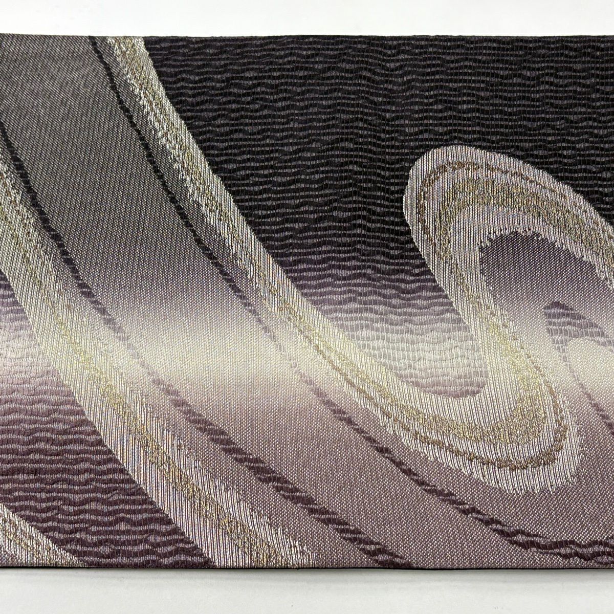 【美品】 袋帶 逸品級 流水 金銀彩 漸層 紫 全通 純蠶絲