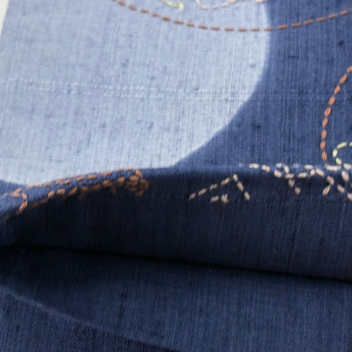 【美品】 袋帶 逸品級 紬織織 圓文 寶物滿載 刺繡 藍 六通 純蠶絲