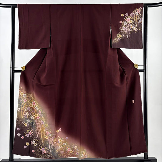 【美品】 付下 身長154.5cm 袖長62cm S 雙層 翠山工房 やまと 有落款 辻花染 金銀彩 漸層 茶紫 純蠶絲 名品級