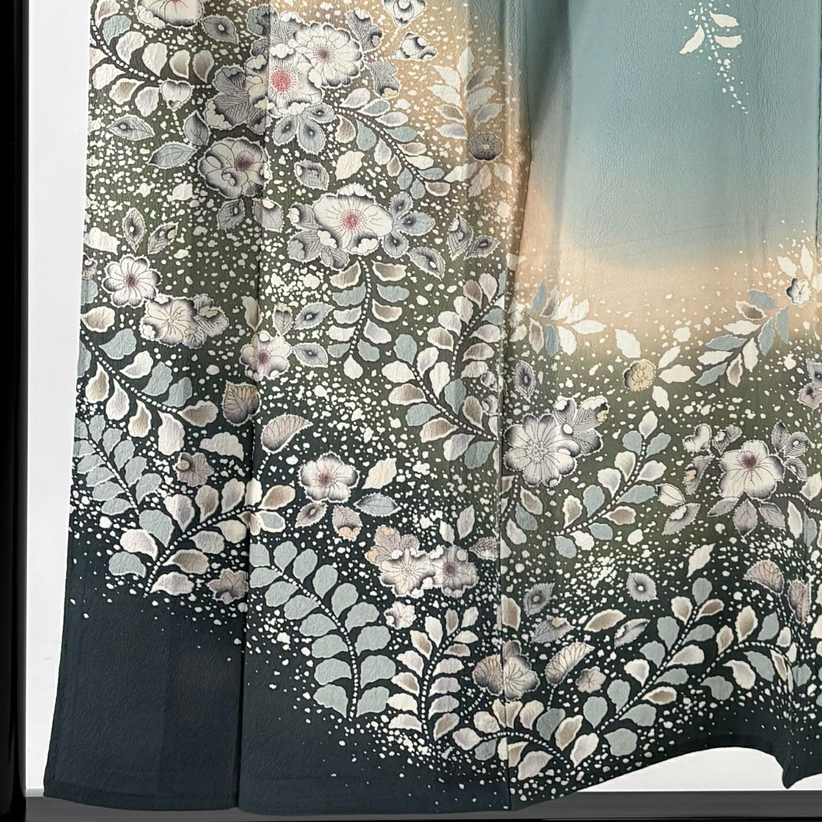 訪問服 身長157cm 袖長64.5cm M 單層 辻花染 分色 青綠 純蠶絲 名品級