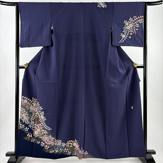 付下 身長162.5cm 袖長64.5cm M 雙層 翠山工房 大和 落款あり 辻花染 金銀彩 染分 青紫 純蠶絲 名品級