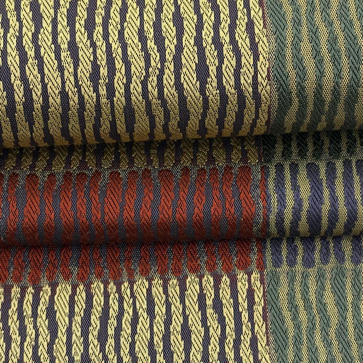 【美品】 袋帶 秀品級 條紋 變化市松樹 米色 全通 純蠶絲