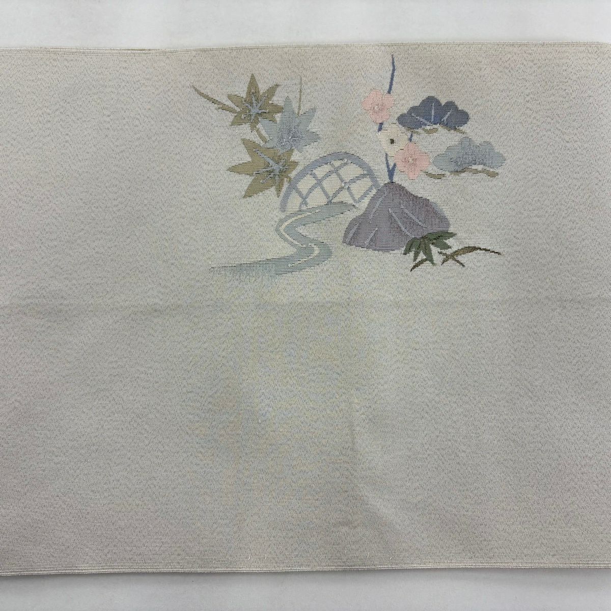 名古屋帶 秀品級 松樹竹子梅花 流水 金銀彩 白 純蠶絲