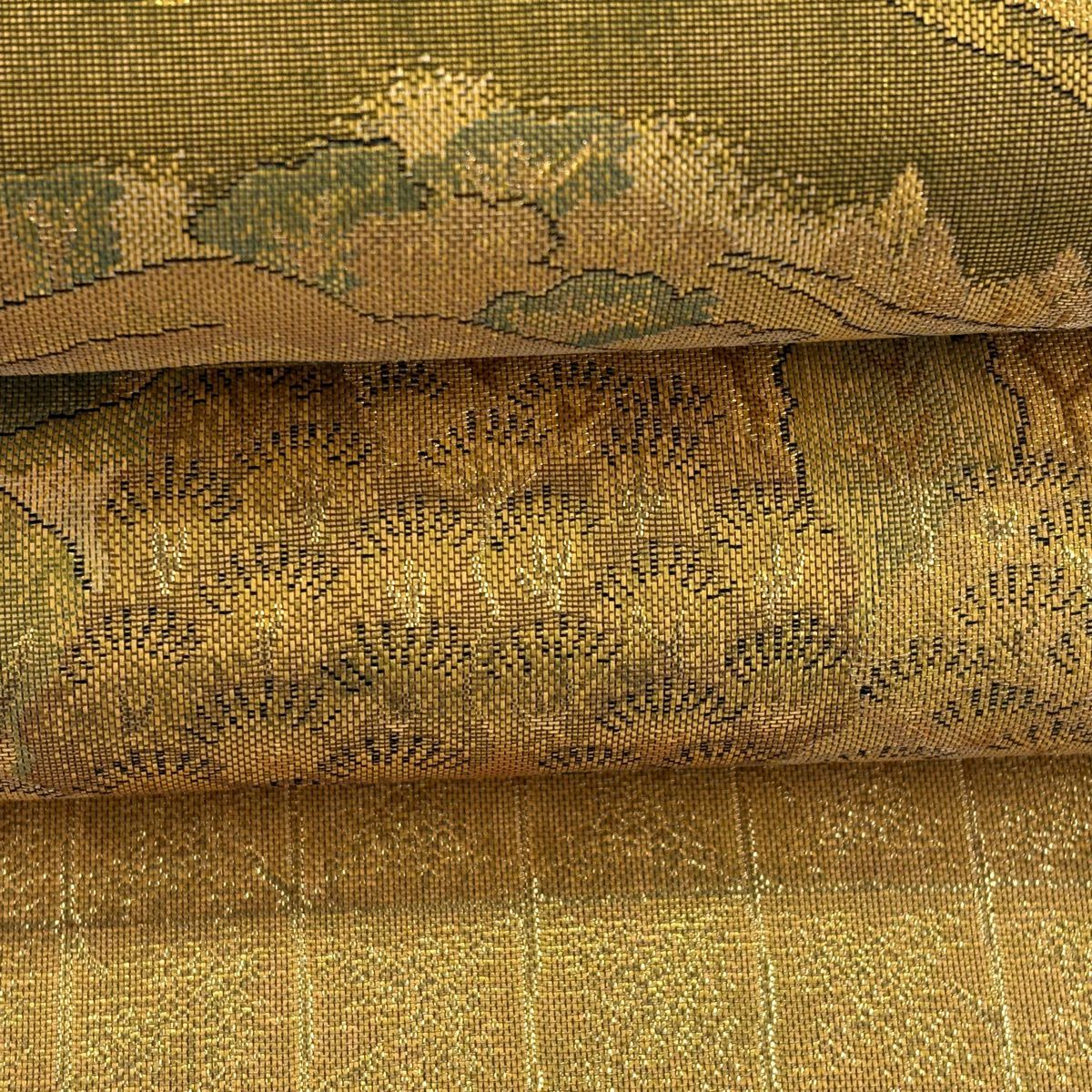 【美品】 袋帶 秀品級 風景 建物 金金箔 金色 六通 純蠶絲