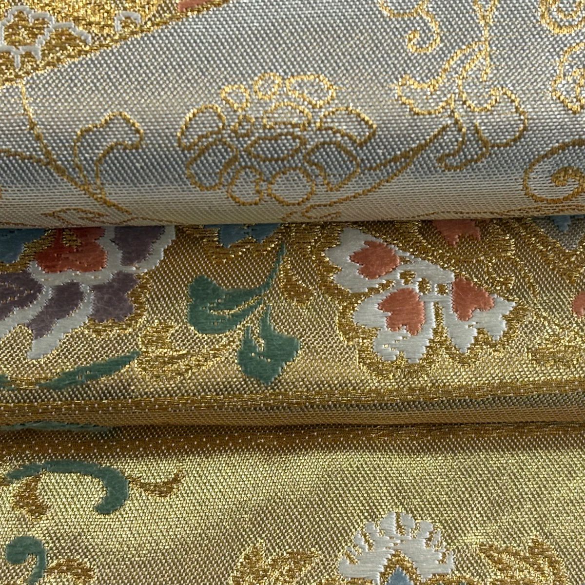 袋帶 秀品級 關西仕立 華紋 鳥 金絲 金金箔 金 六通 純蠶絲