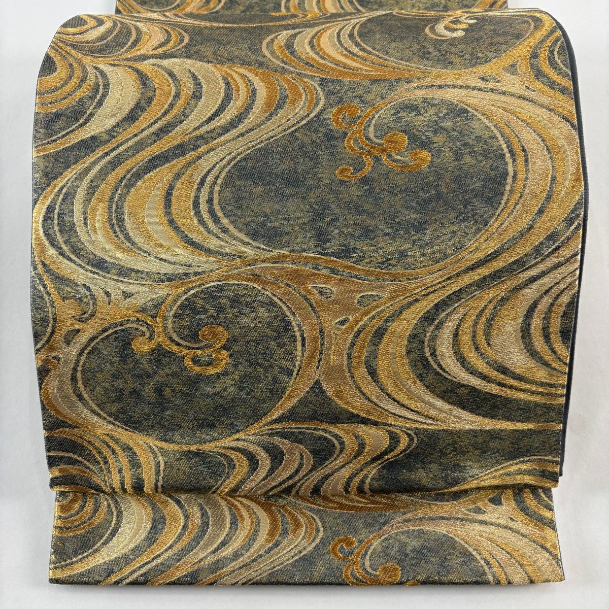 【美品】 袋帶 秀品級 波頭 金絲 金金箔 金色 六通 純蠶絲
