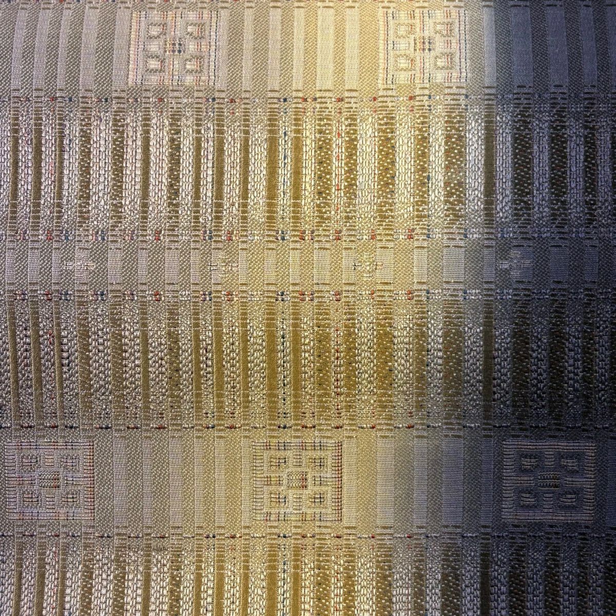 【美品】 袋帶 秀品級 縞 幾何圖案 金絲 漸變 紫 六通 純蠶絲