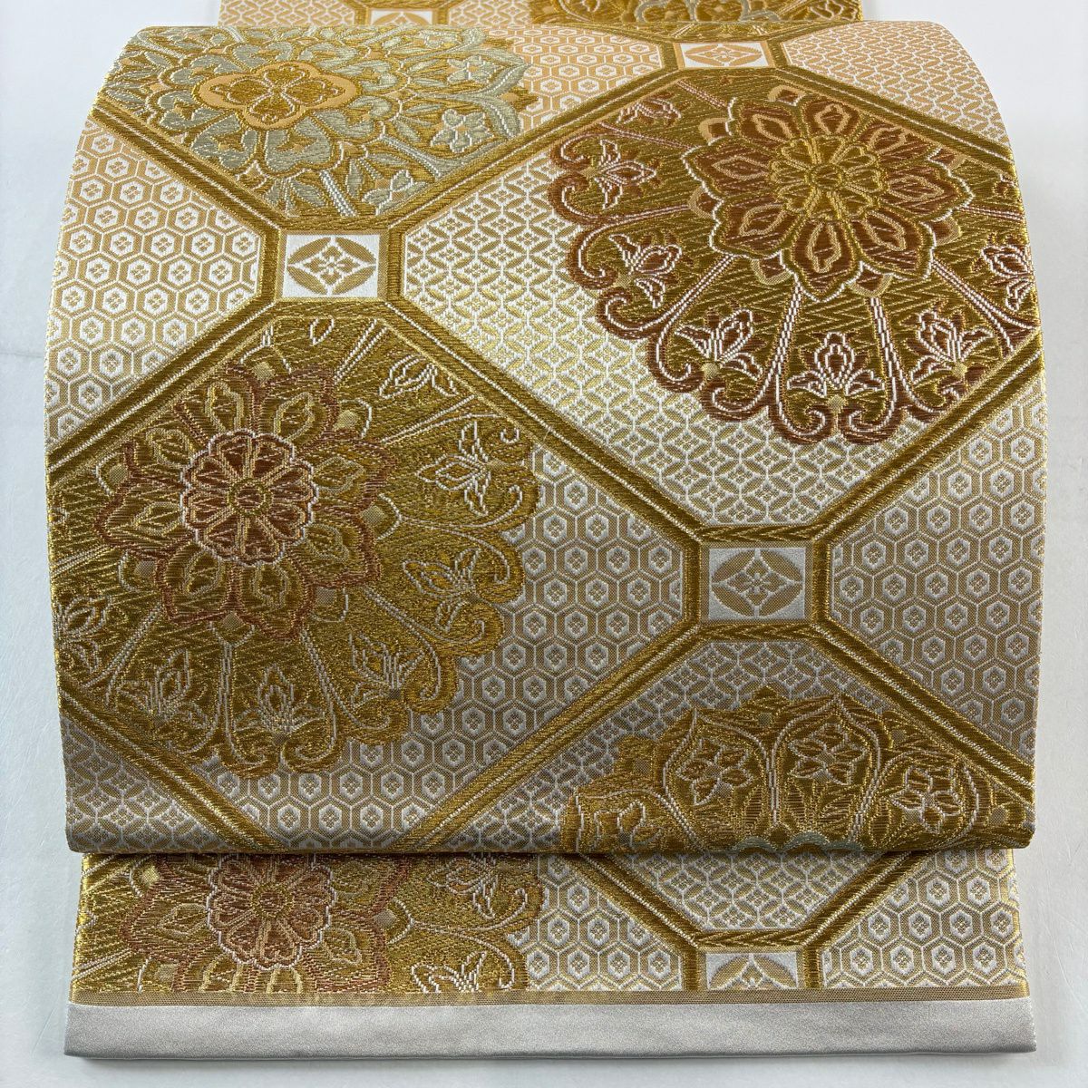 【美品】 袋帶 秀品級 蜀江文 華紋 唐織 金金箔 金色 全通 純蠶絲