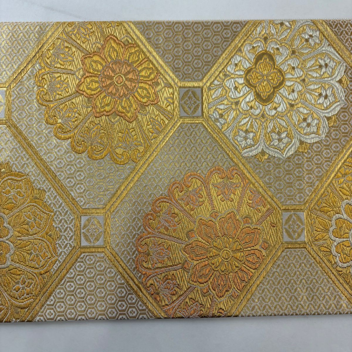 【美品】 袋帶 秀品級 蜀江文 華紋 唐織 金金箔 金色 全通 純蠶絲