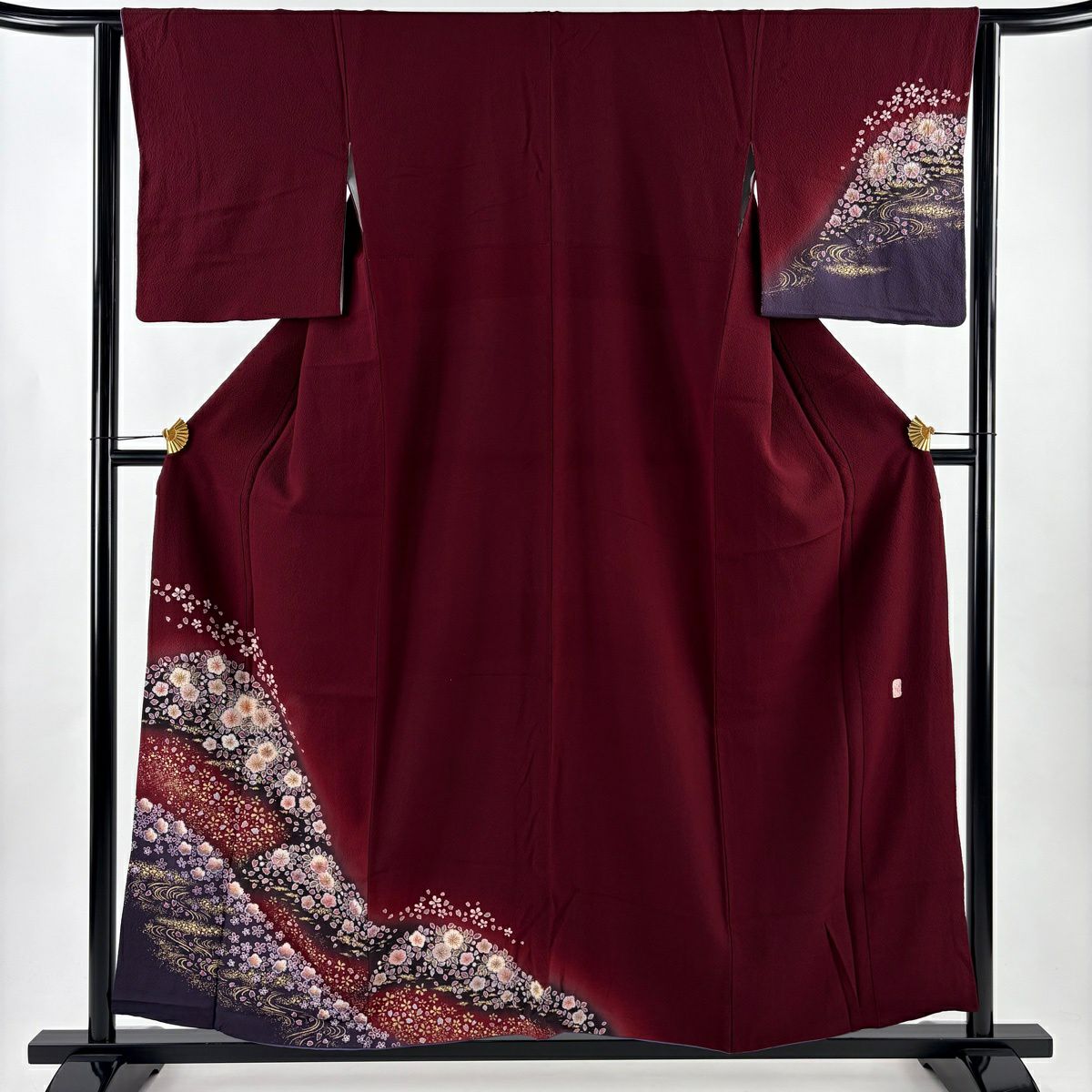 付下 身長157.5cm 袖長62cm S 雙層 翠山工房 大和 有落款 辻花染 流水 金銀彩 漸層 茶紫 純蠶絲 名品級