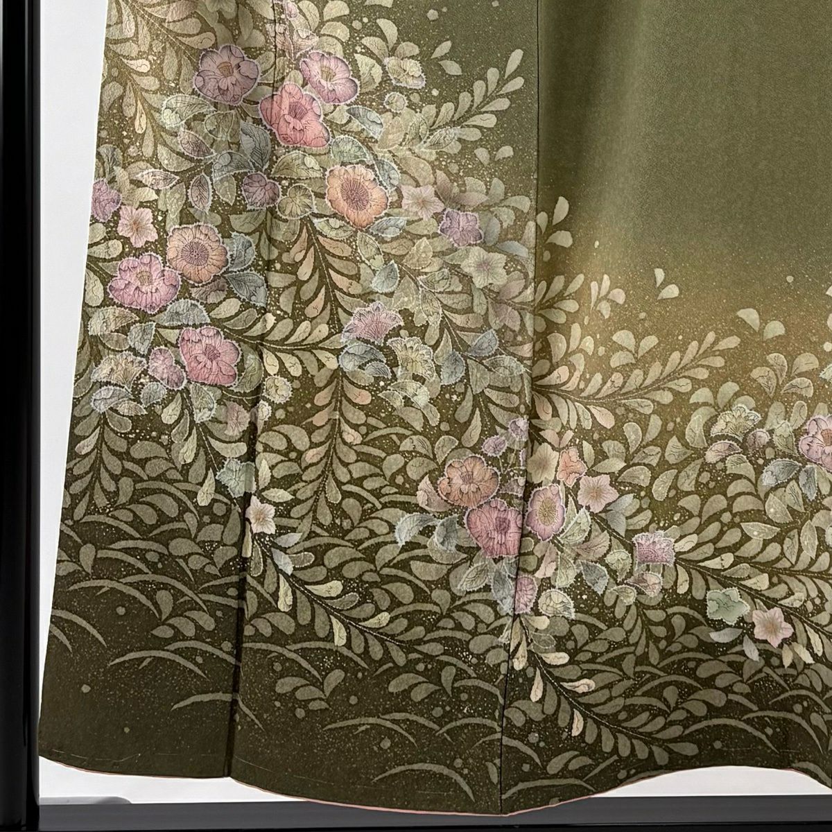 【美品】訪問服 身長154.5cm 袖長64cm M 雙層 辻花染 漸層 茶綠 純蠶絲 名品級