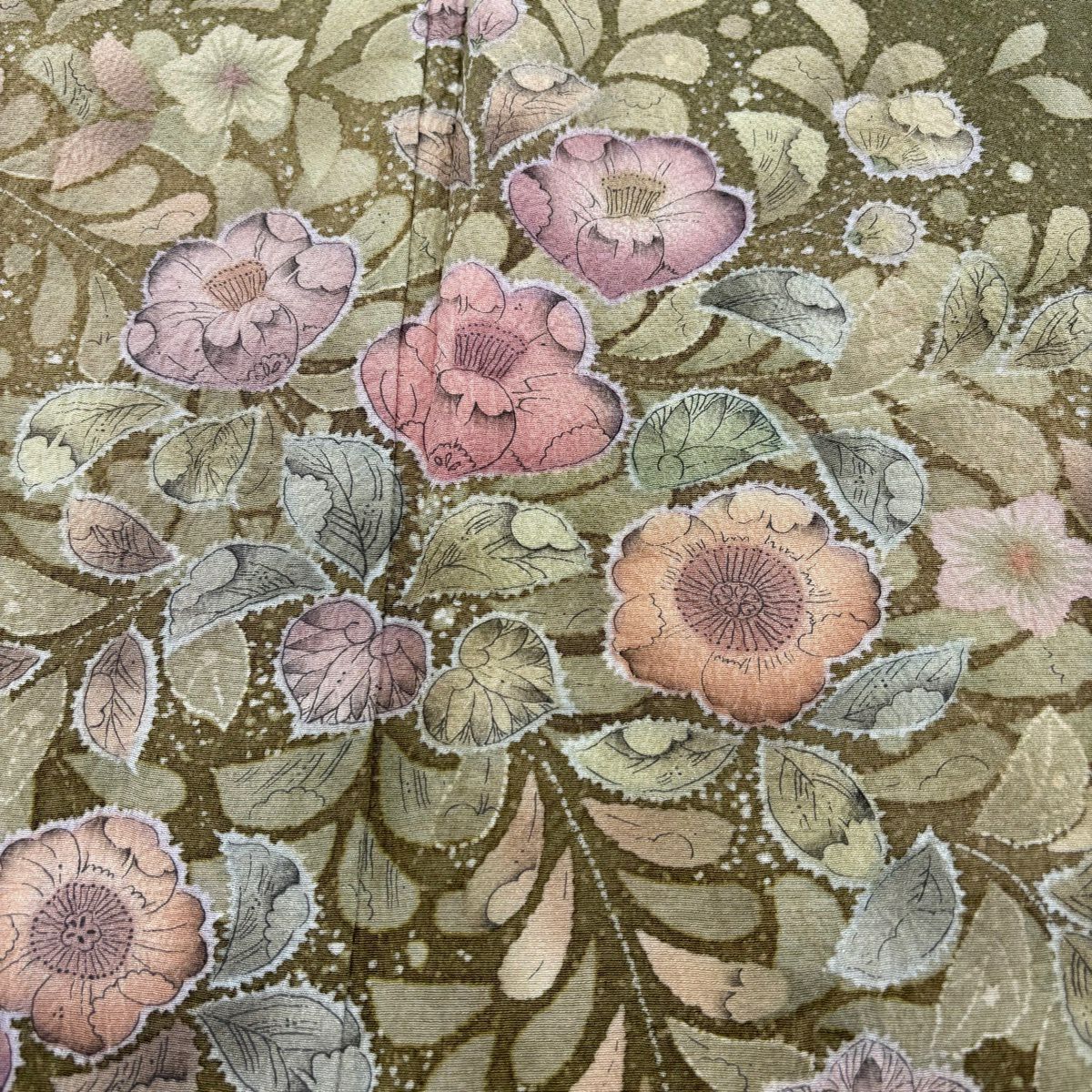 【美品】訪問服 身長154.5cm 袖長64cm M 雙層 辻花染 漸層 茶綠 純蠶絲 名品級