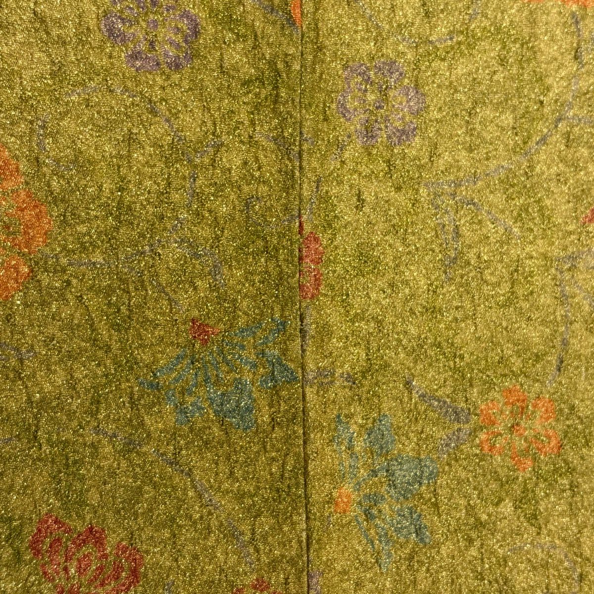 訪問服 身長152cm 袖長61.5cm S 雙層 草花紋紋 芝 金彩裝飾 絞染 橙色 純蠶絲 名品級