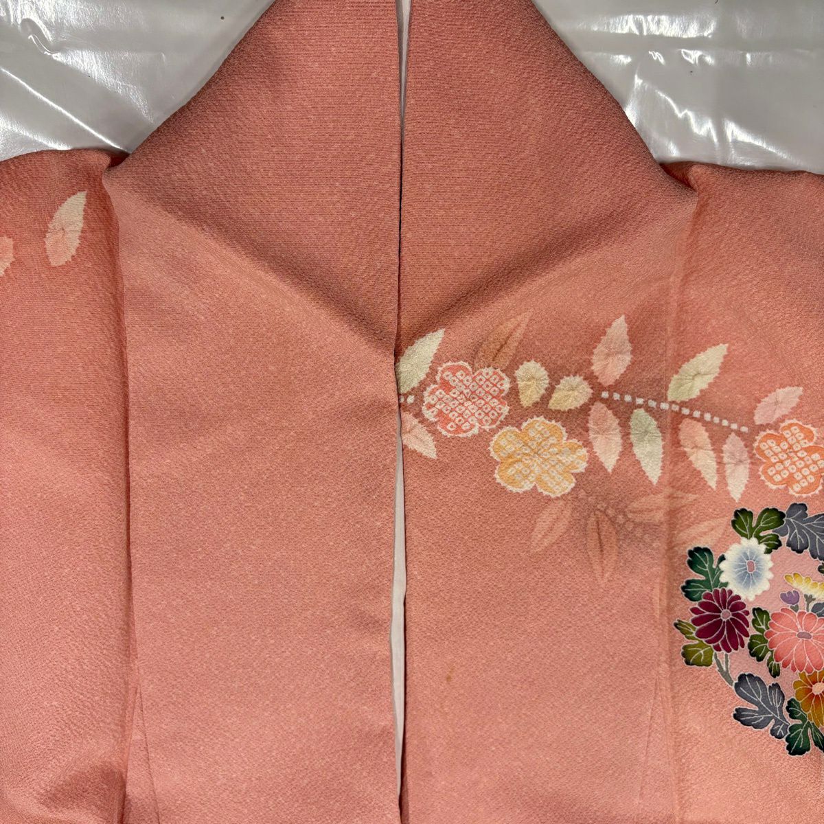 訪問服 身長161cm 袖長63.5cm S 雙層 扇子面 牡丹 金彩裝飾 絞染 粉紅 純蠶絲 名品級