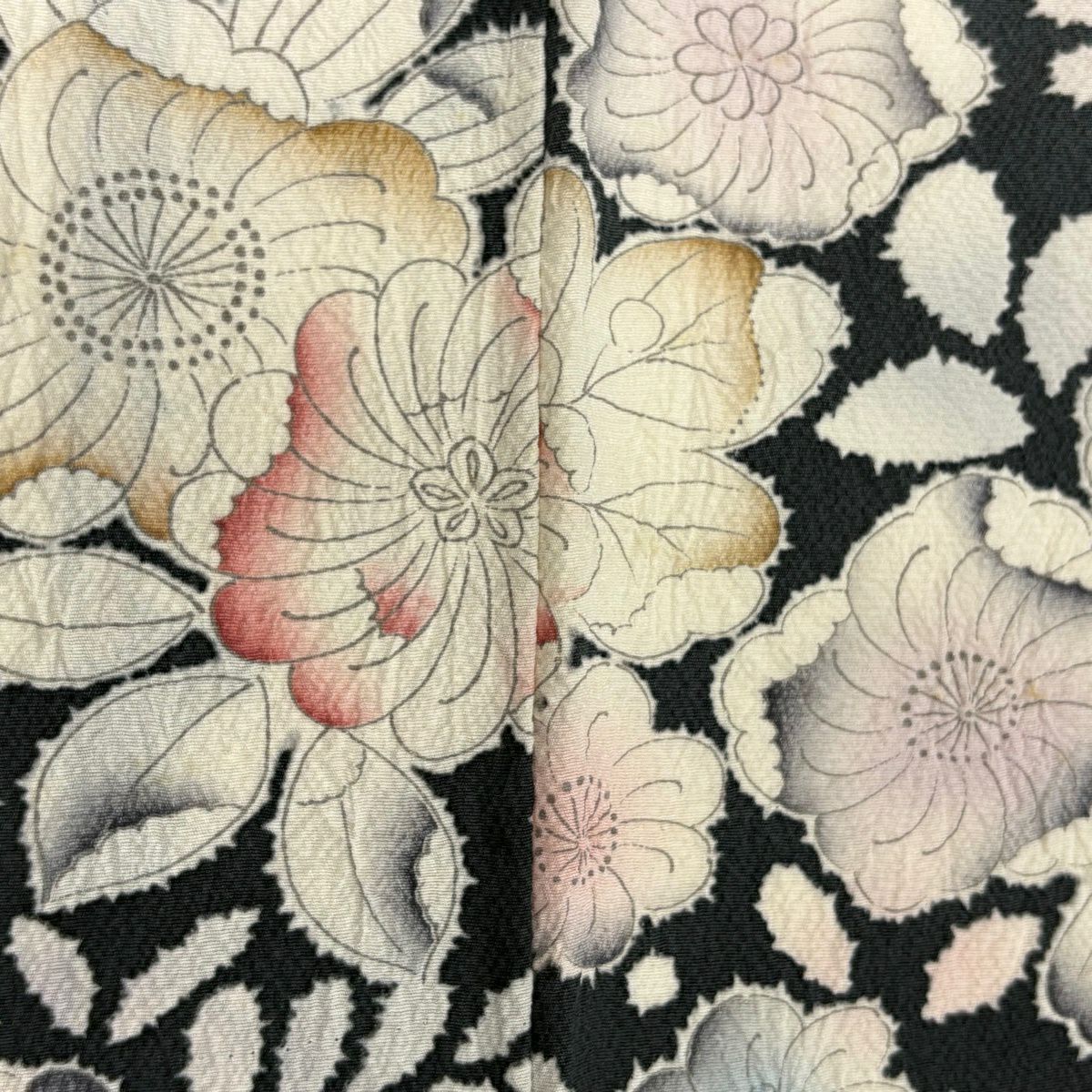 訪問服 身長161cm 袖長63cm S 雙層 辻花染圖案 染分 ぼかし 深綠 純蠶絲 名品級 一つ紋