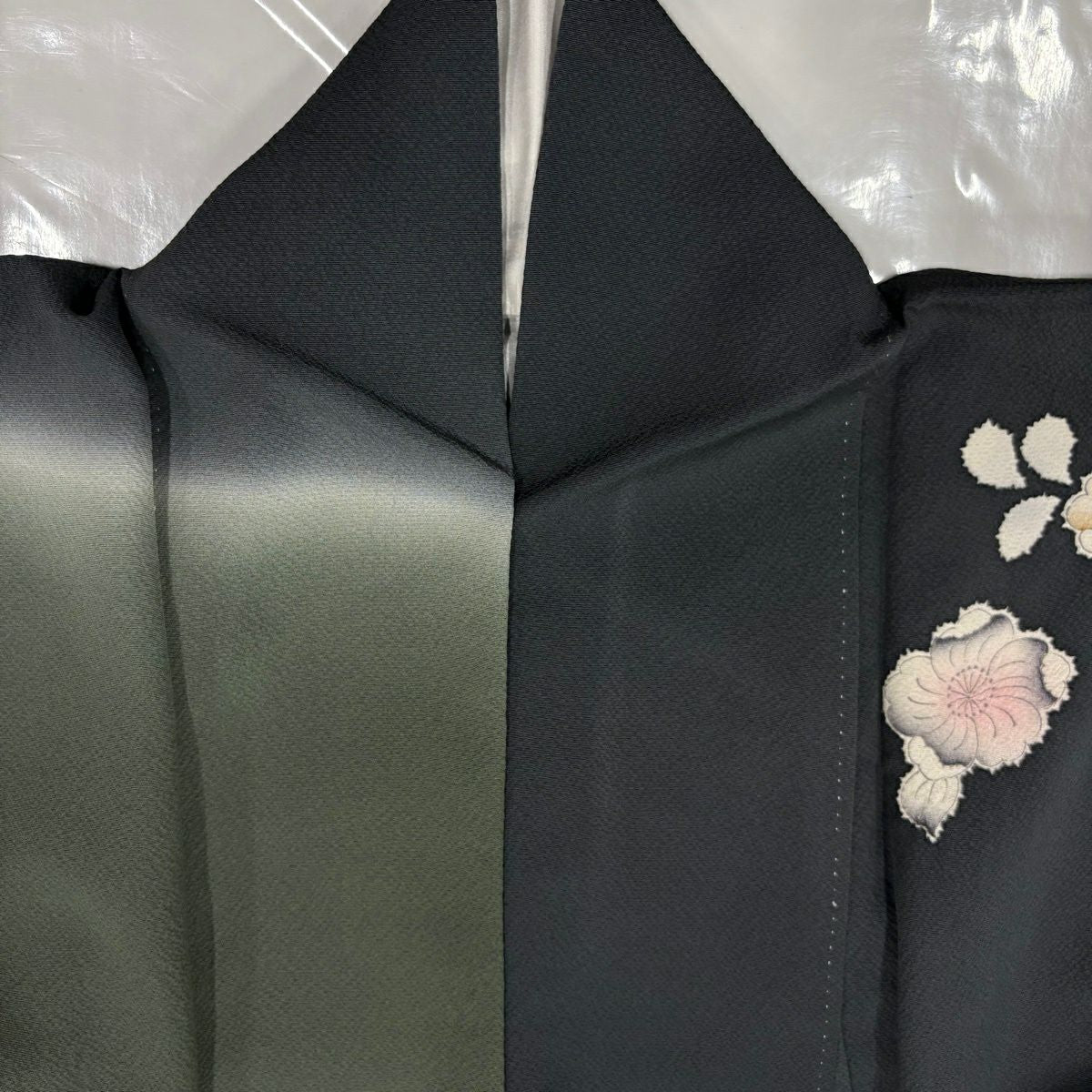 訪問服 身長161cm 袖長63cm S 雙層 辻花染圖案 染分 ぼかし 深綠 純蠶絲 名品級 一つ紋