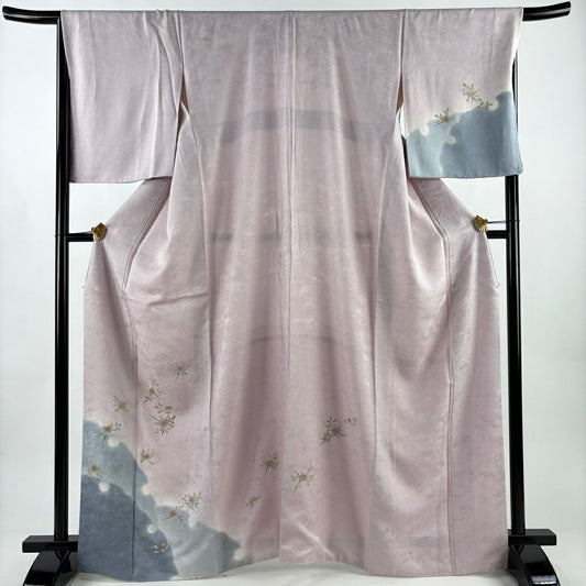 付下 身長166.5cm 袖長68.5cm L 雙層 草花紋紋 雪輪 金銀彩 灰紫 純蠶絲 名品級