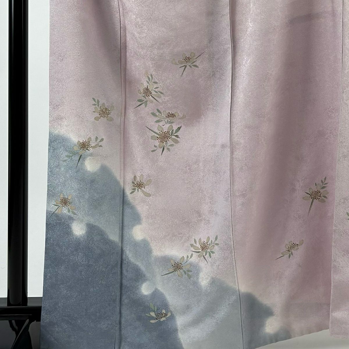 付下 身長166.5cm 袖長68.5cm L 雙層 草花紋紋 雪輪 金銀彩 灰紫 純蠶絲 名品級