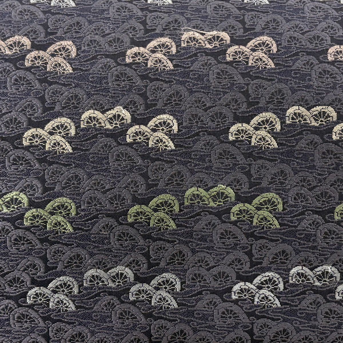 名古屋帶 名品級 片輪車 流水 刺繡 深藍 純蠶絲