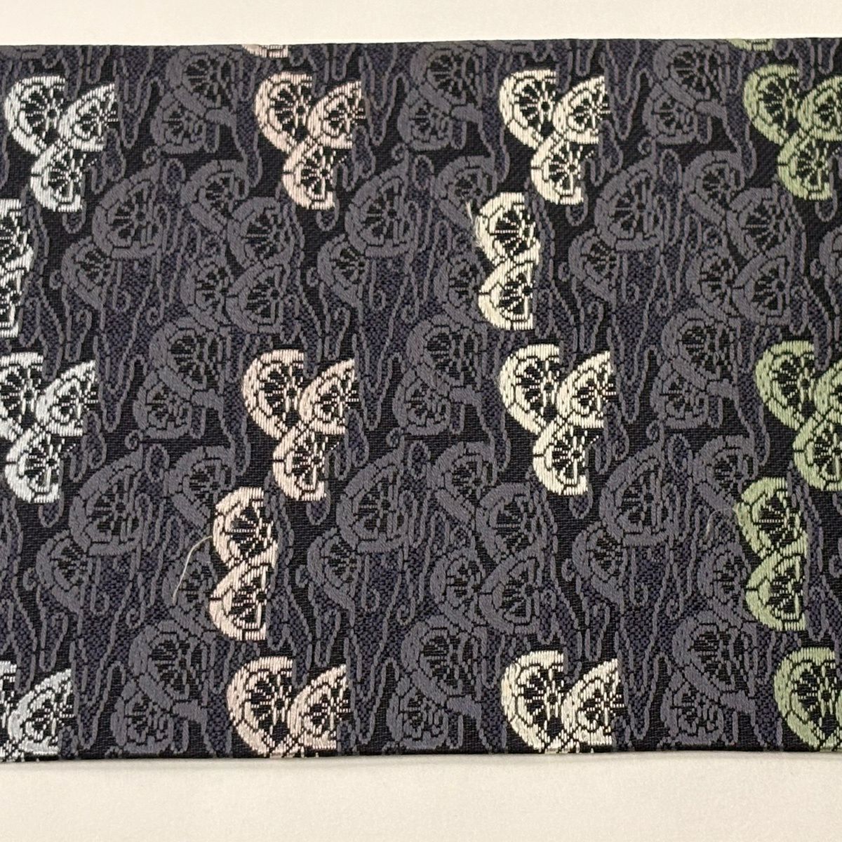 名古屋帶 名品級 片輪車 流水 刺繡 深藍 純蠶絲