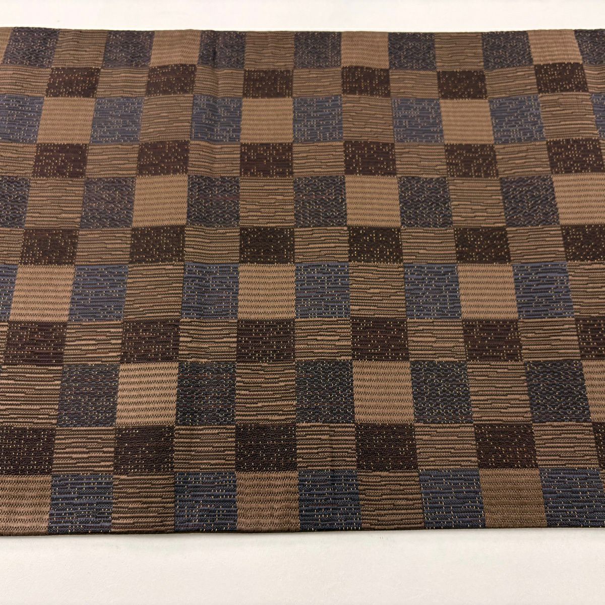 【美品】 袋帶 名品級 附落款 こむさでもーど 變化市松樹 紋理 金絲 茶 六通 純蠶絲