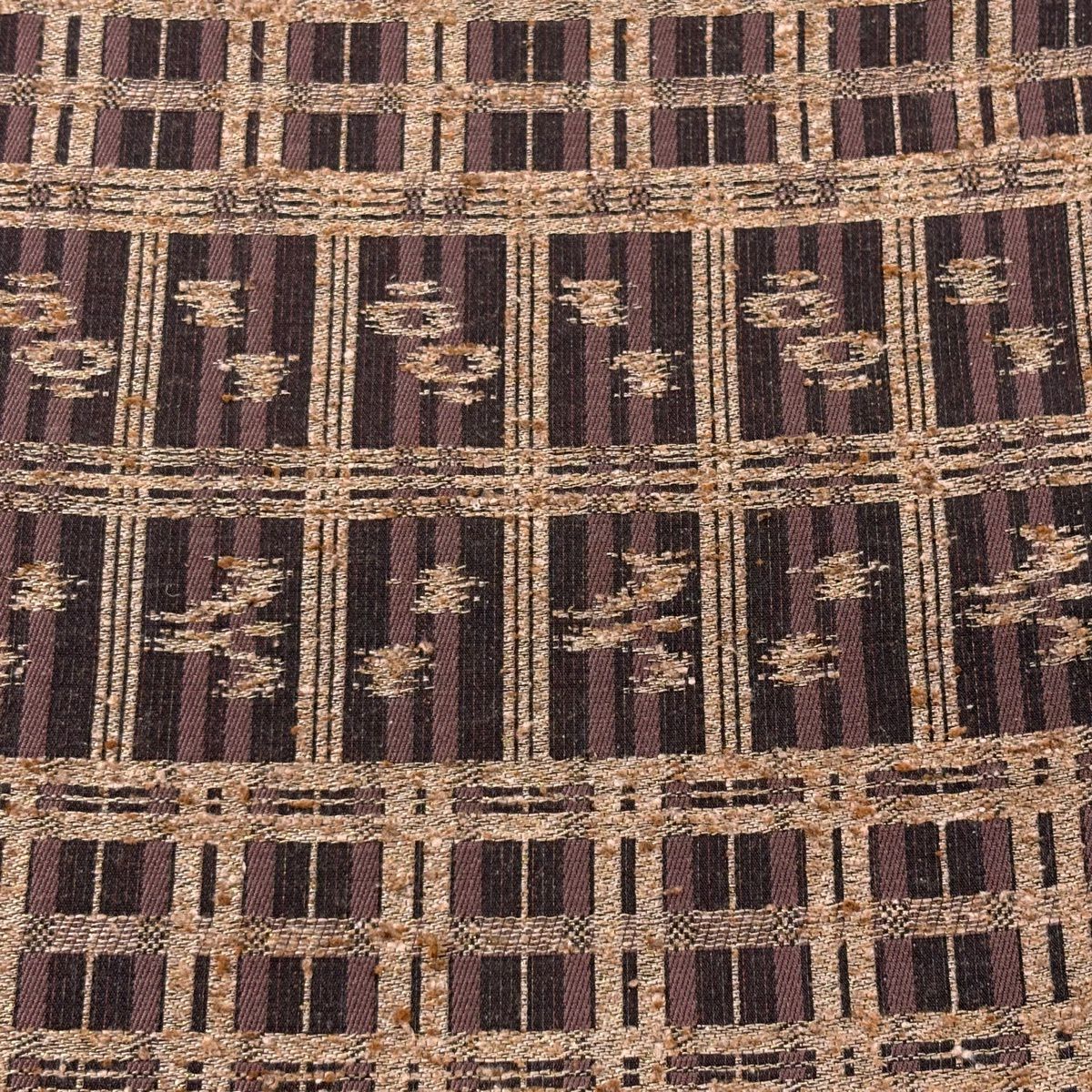 【美品】 袋帶 名品級 格子 燕 金絲 拉麵絲 紫 六通 純蠶絲
