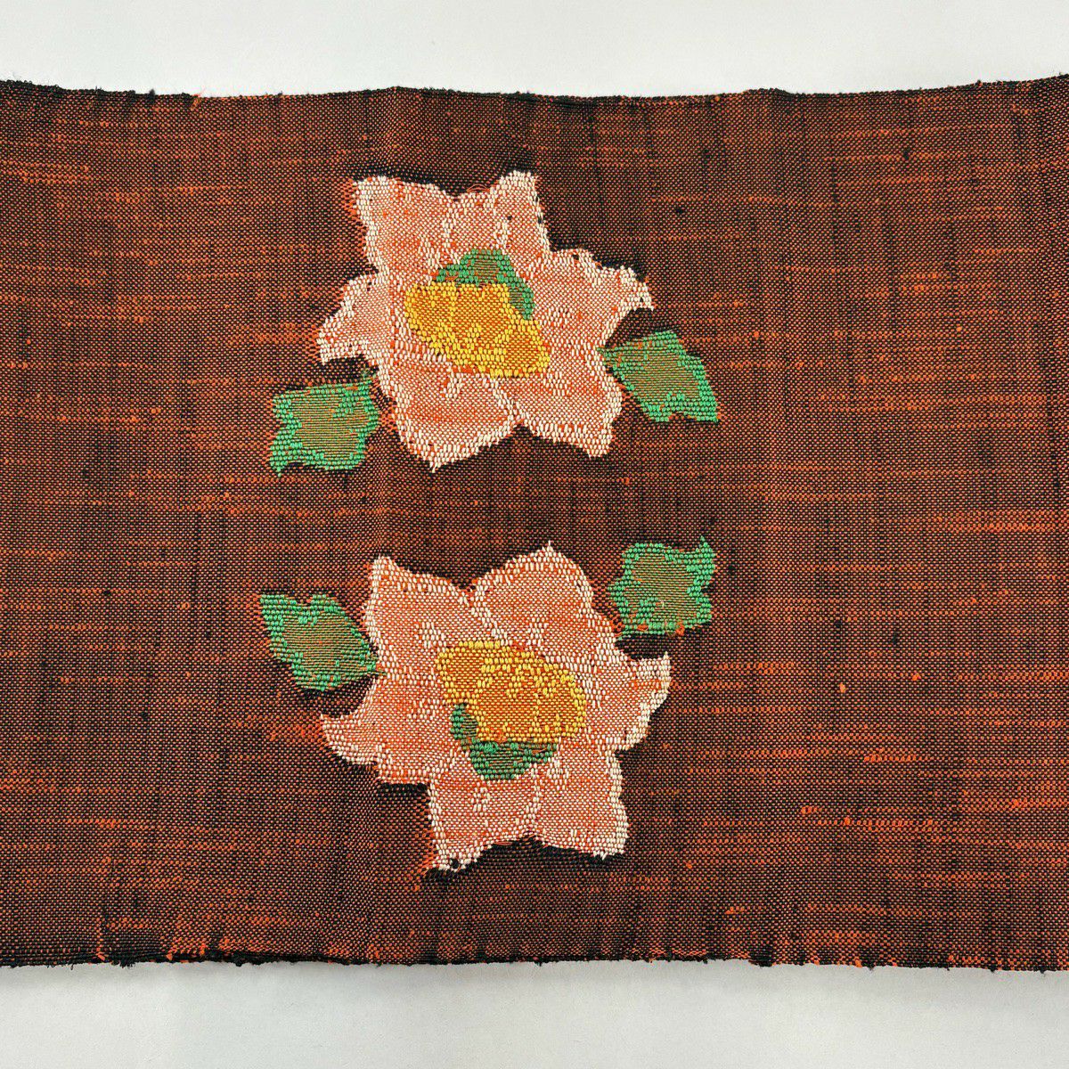 【美品】名古屋帶 優品級 八寸名古屋帶 松樹葉仕立 雙層 草花紋 紅 純蠶絲