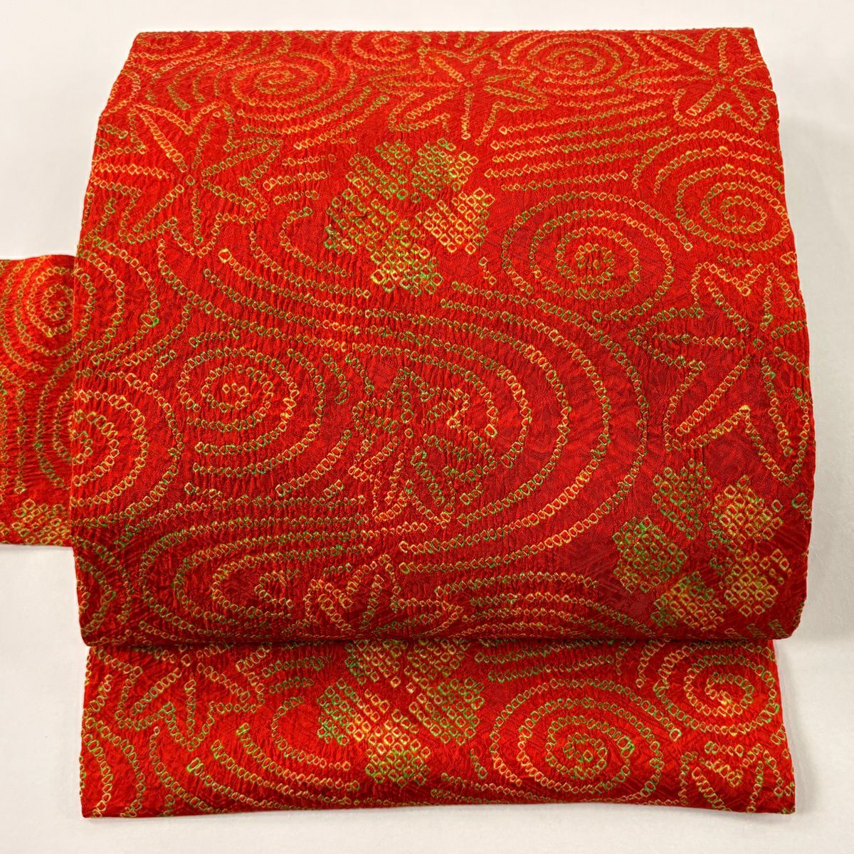 【美品】名古屋帶 優品級 花 流水 絞染 紅 純蠶絲
