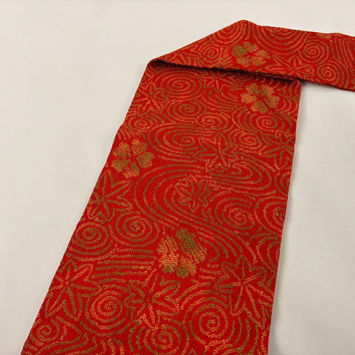 【美品】名古屋帶 優品級 花 流水 絞染 紅 純蠶絲