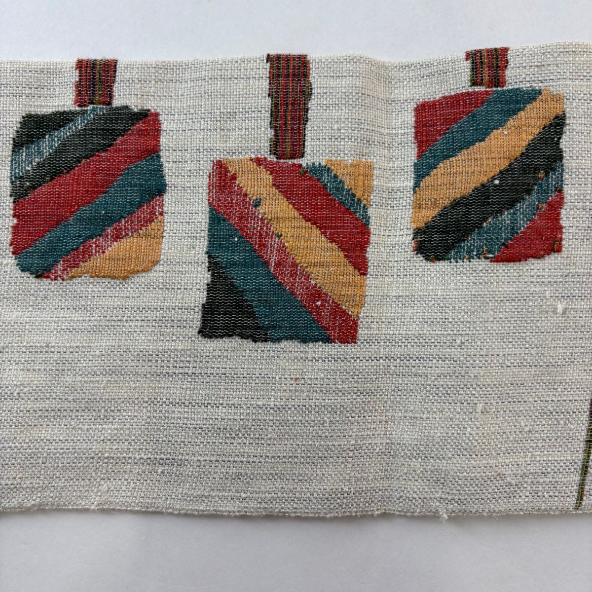 【美品】名古屋帶 秀品級 紬織織 八寸名古屋帶 關西仕立 幾何學 奶油色 純蠶絲