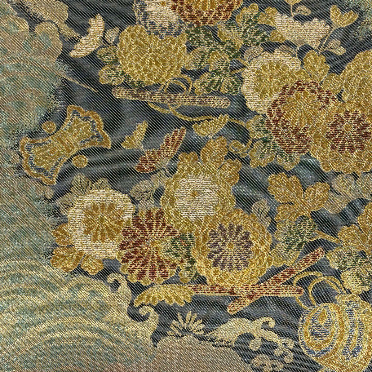 【美品】 袋帶 秀品級 菊花 波 金絲 金金箔 金 六通 純蠶絲