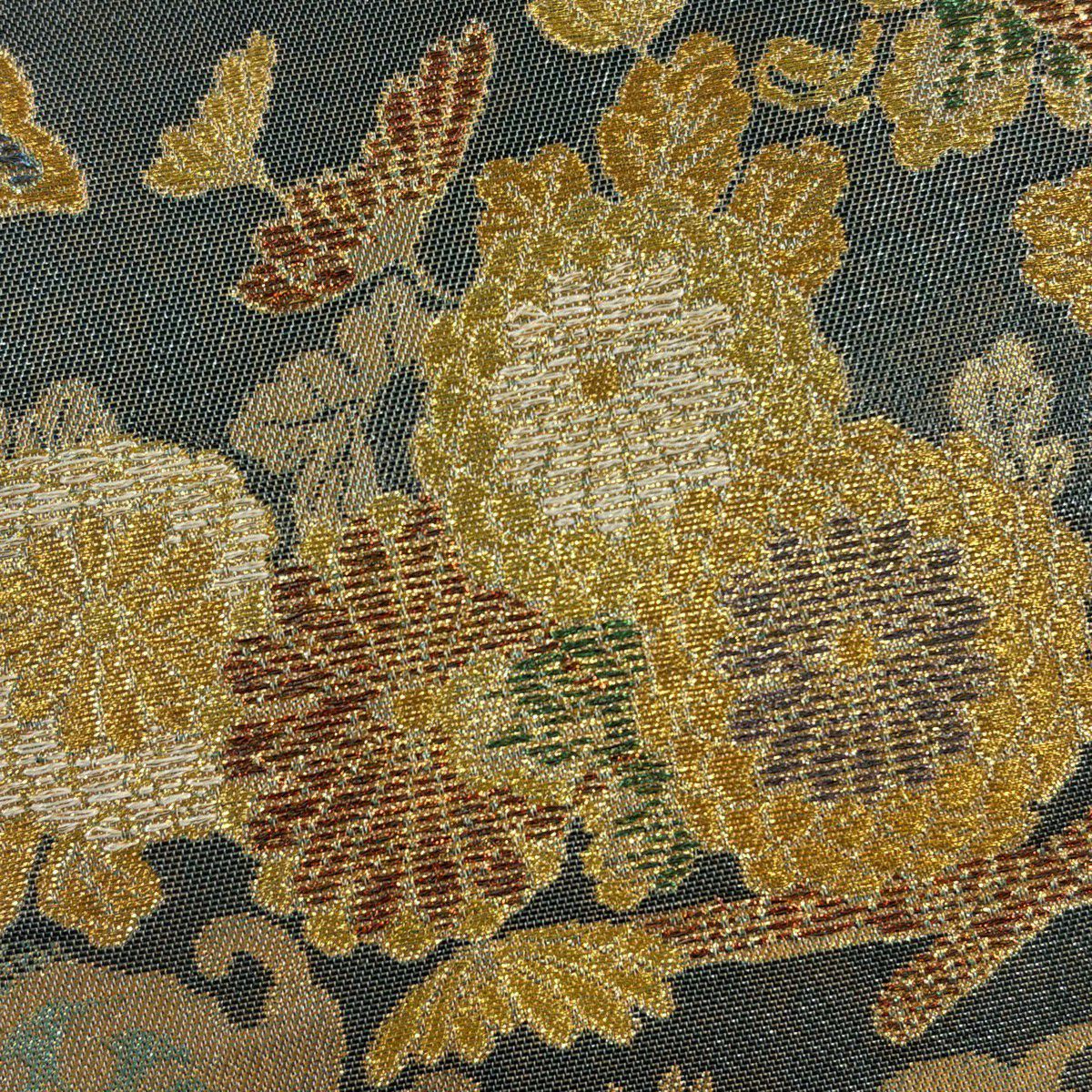 【美品】 袋帶 秀品級 菊花 波 金絲 金金箔 金 六通 純蠶絲