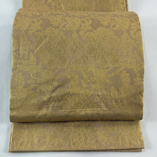 袋帶 秀品級 花唐草紋 金金箔 山吹茶 六通 純蠶絲