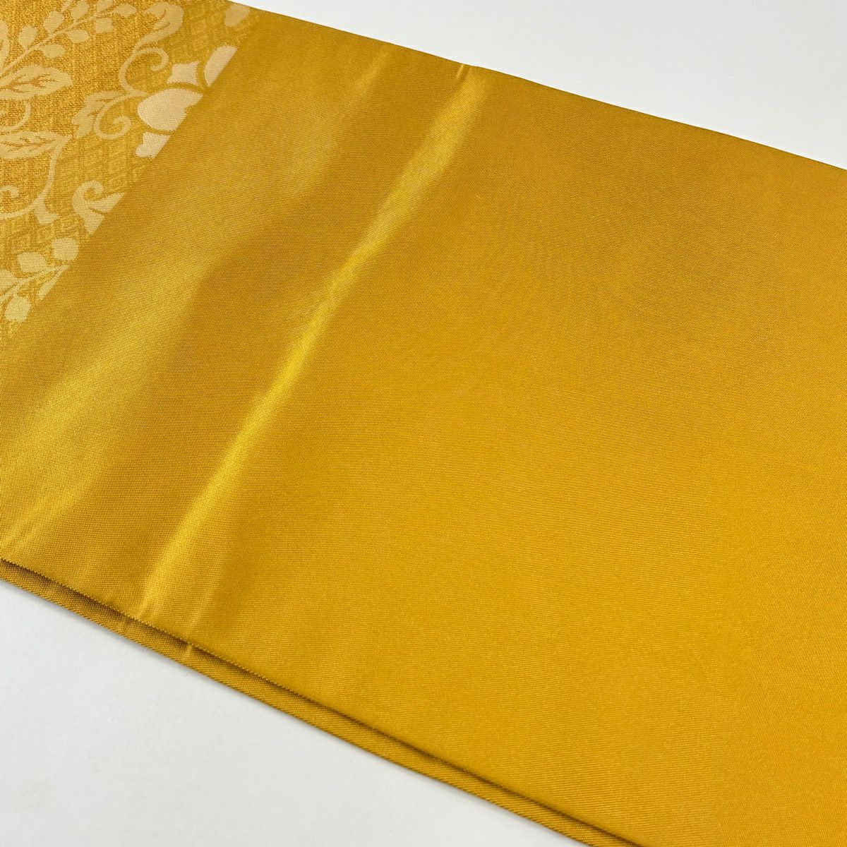 【美品】 袋帶 秀品級 花唐草紋 菱 金絲 山吹 深藍 六通 純蠶絲