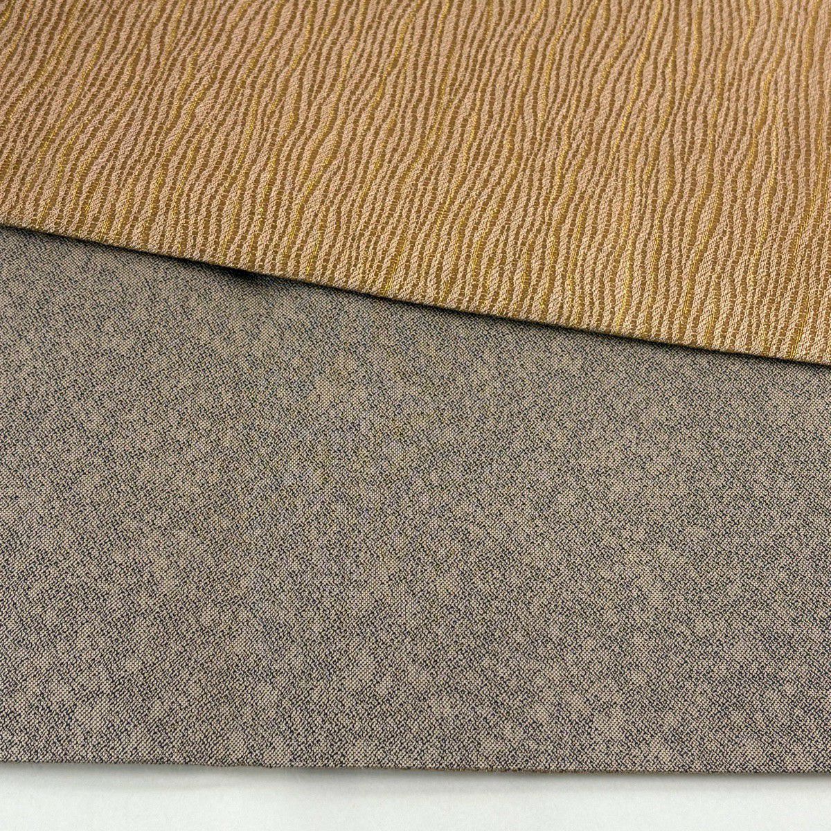 【美品】 袋帶 秀品級 斜條紋 漸層圖案 金絲 金金箔 淺茶 全通 純蠶絲