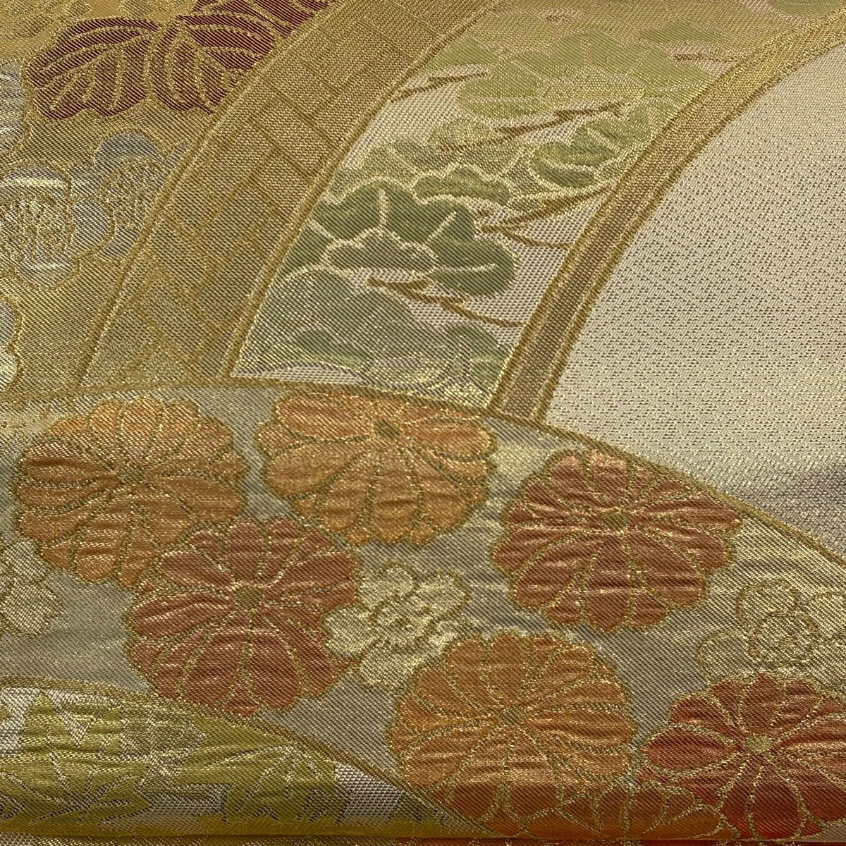 【美品】 袋帶 秀品級 川島織物 落款あり 桐 松樹 金絲 金金箔 金色 六通 純蠶絲