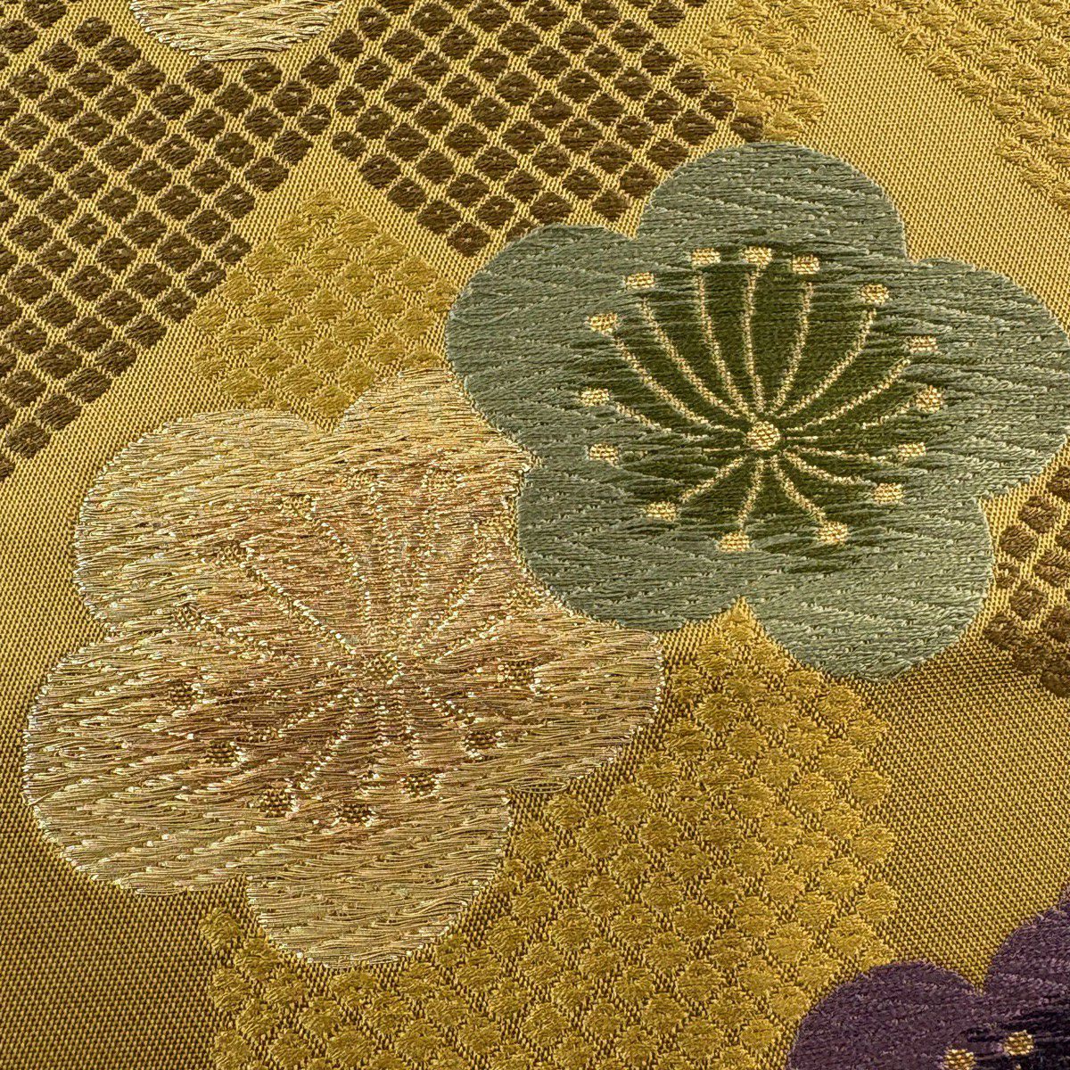 袋帶 秀品級 竹子 梅花 金絲 黃土色 六通 純蠶絲