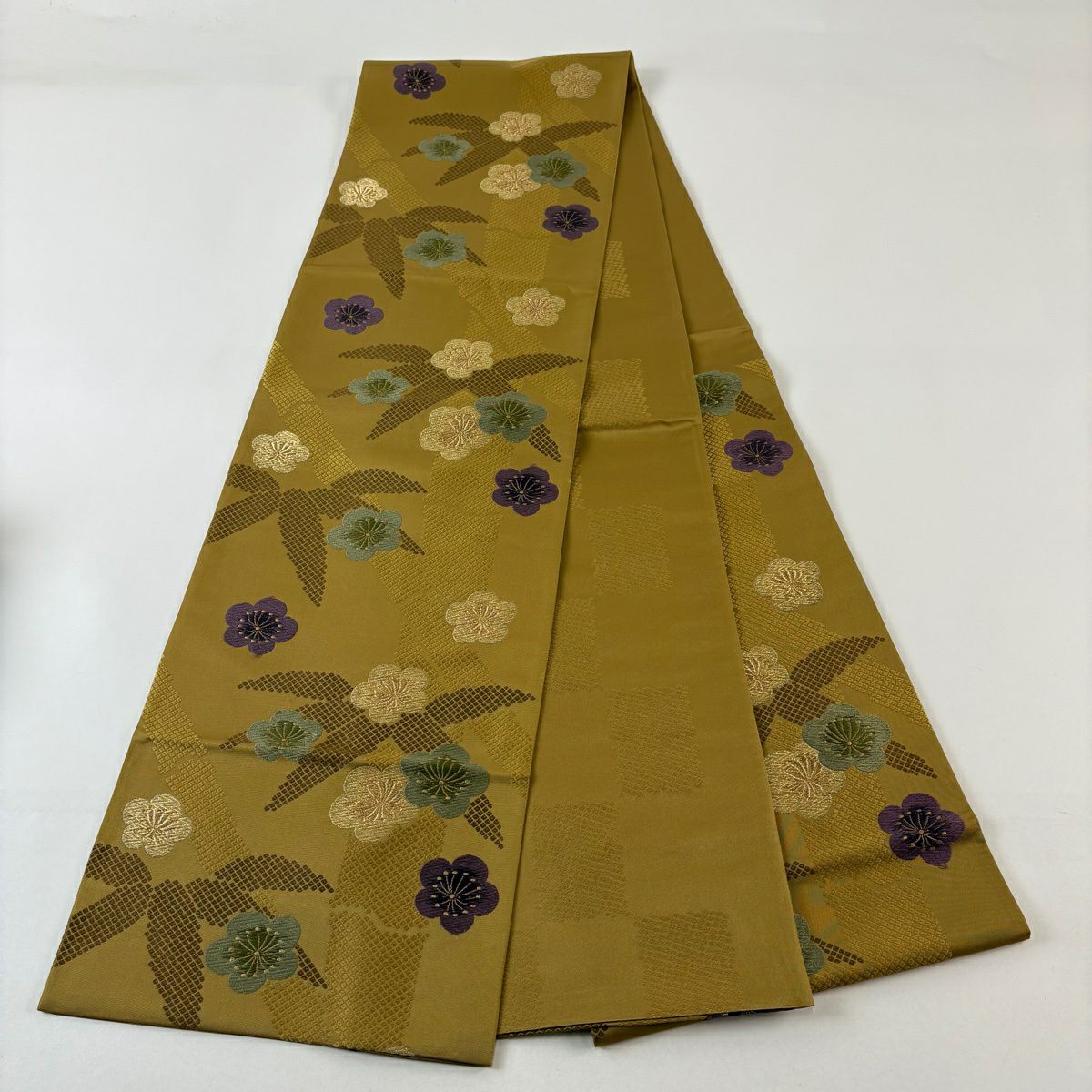 袋帶 秀品級 竹子 梅花 金絲 黃土色 六通 純蠶絲