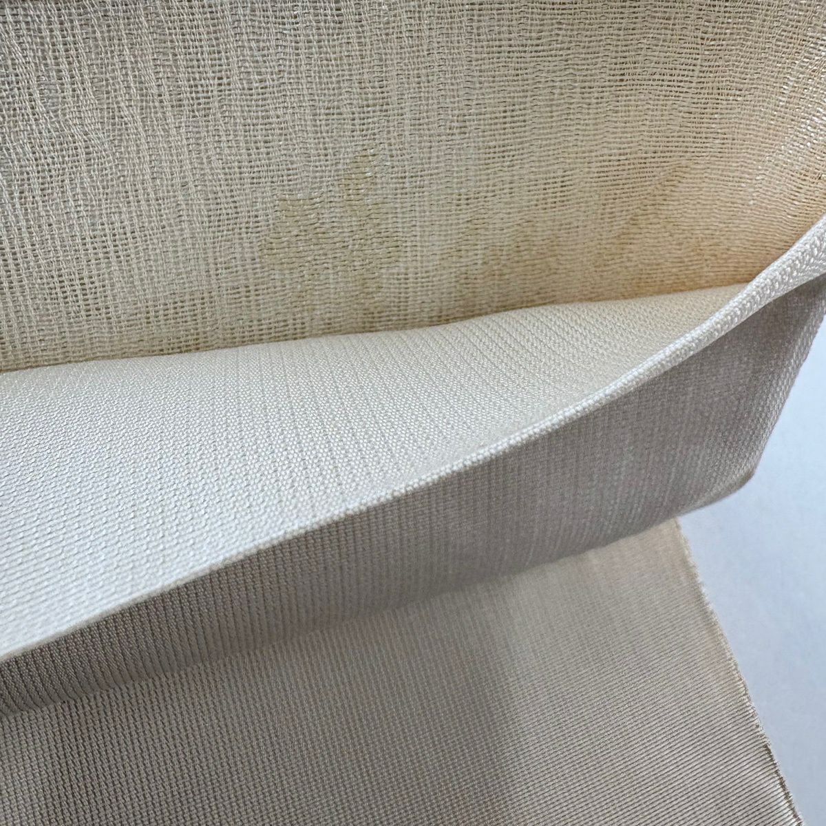 【美品】 袋帶 秀品級 幾何學 米色 大鼓圖案 純蠶絲
