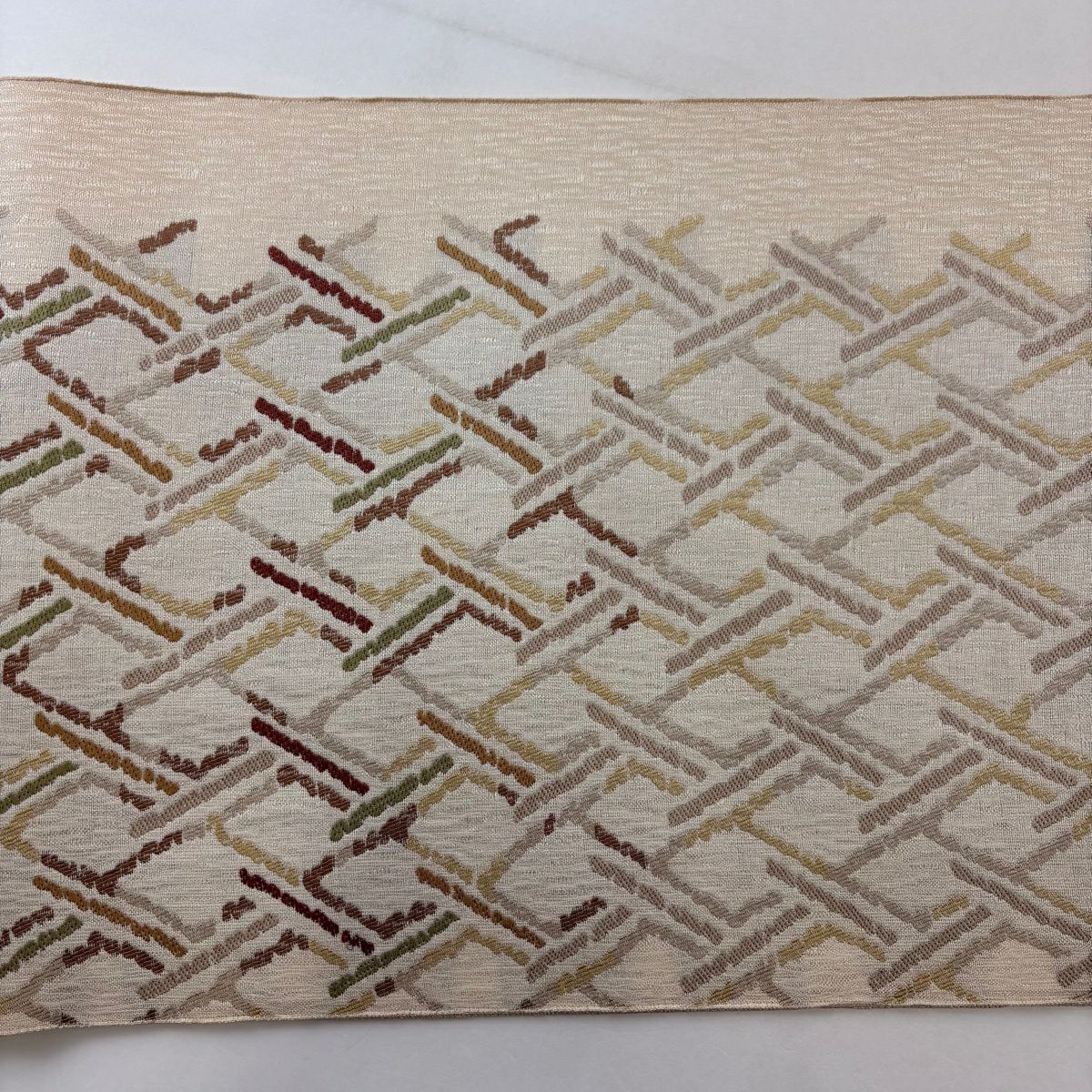 【美品】 袋帶 秀品級 幾何學 米色 大鼓圖案 純蠶絲