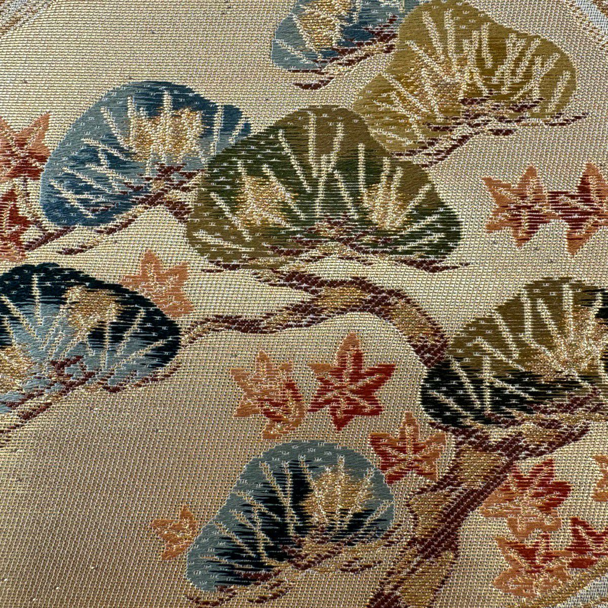 【美品】 袋帶 秀品級 松樹 菊花 金絲 金金箔 金色 六通 純蠶絲