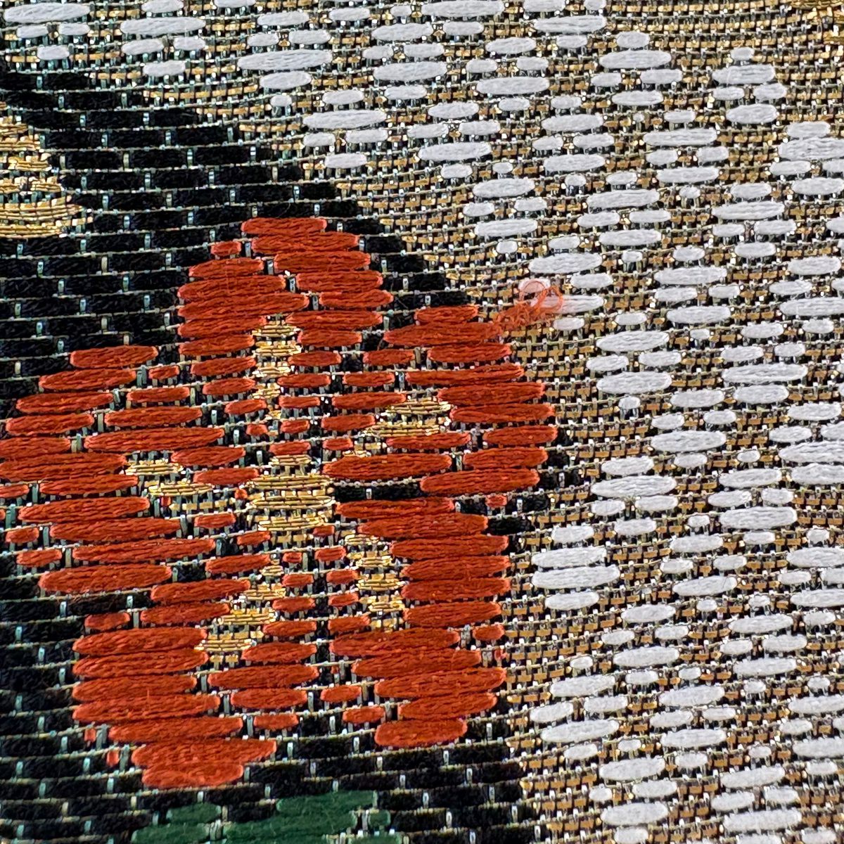 【美品】 袋帶 秀品級櫻花菊花金絲金金箔紫六通純蠶絲
