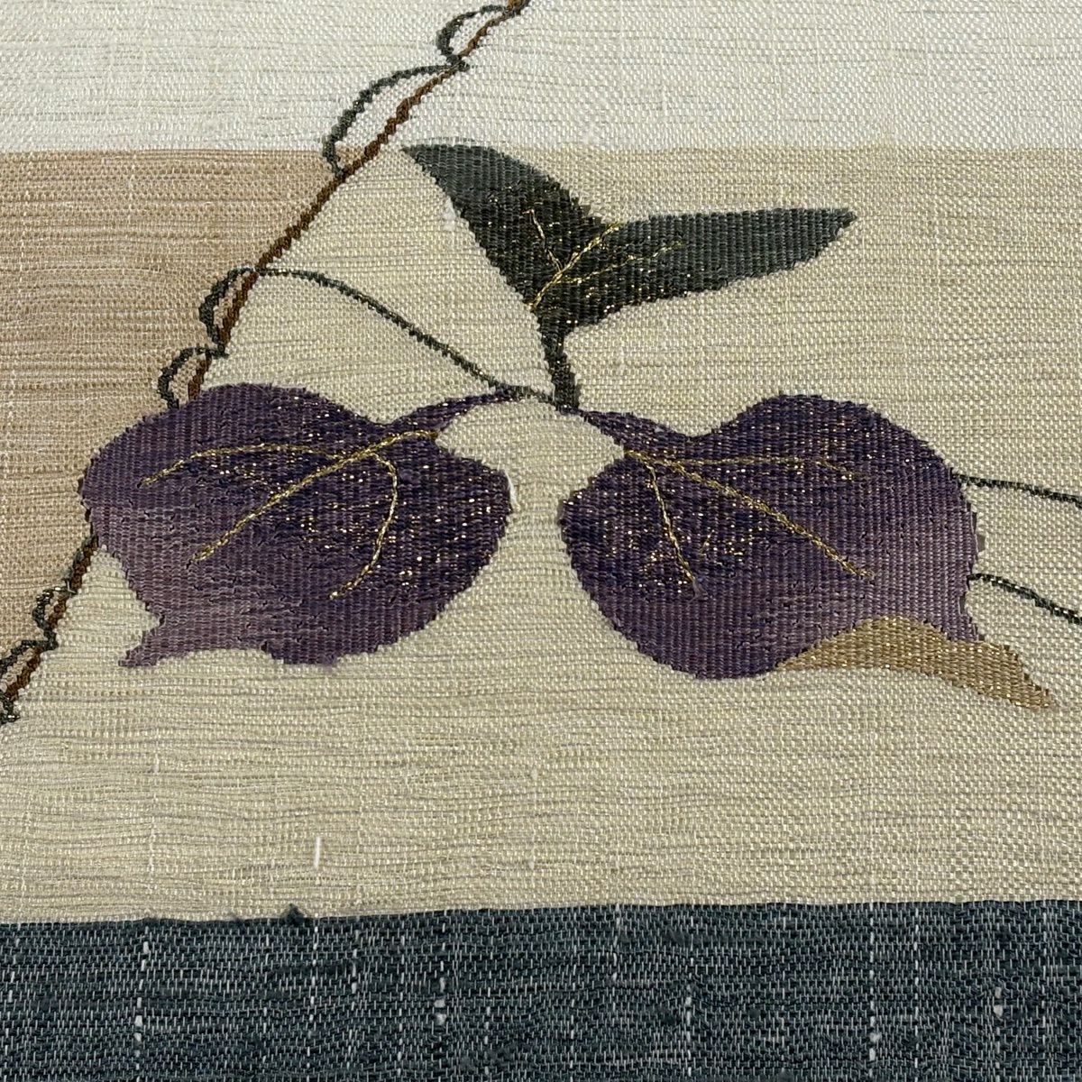 【美品】名古屋帶 秀品級 葉紋 金絲 奶油色 純蠶絲