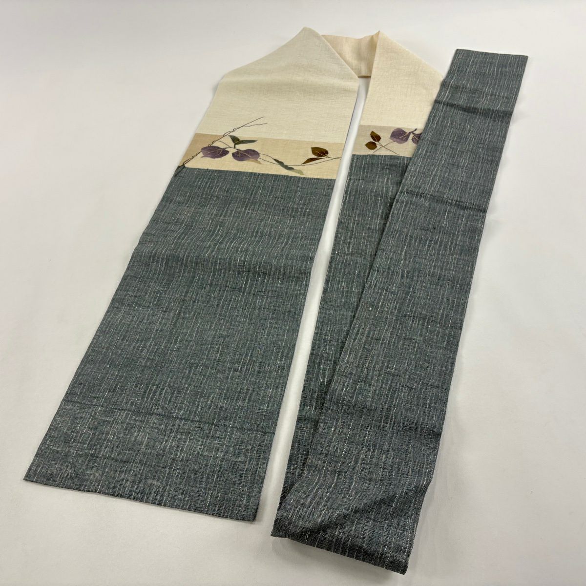【美品】名古屋帶 秀品級 葉紋 金絲 奶油色 純蠶絲