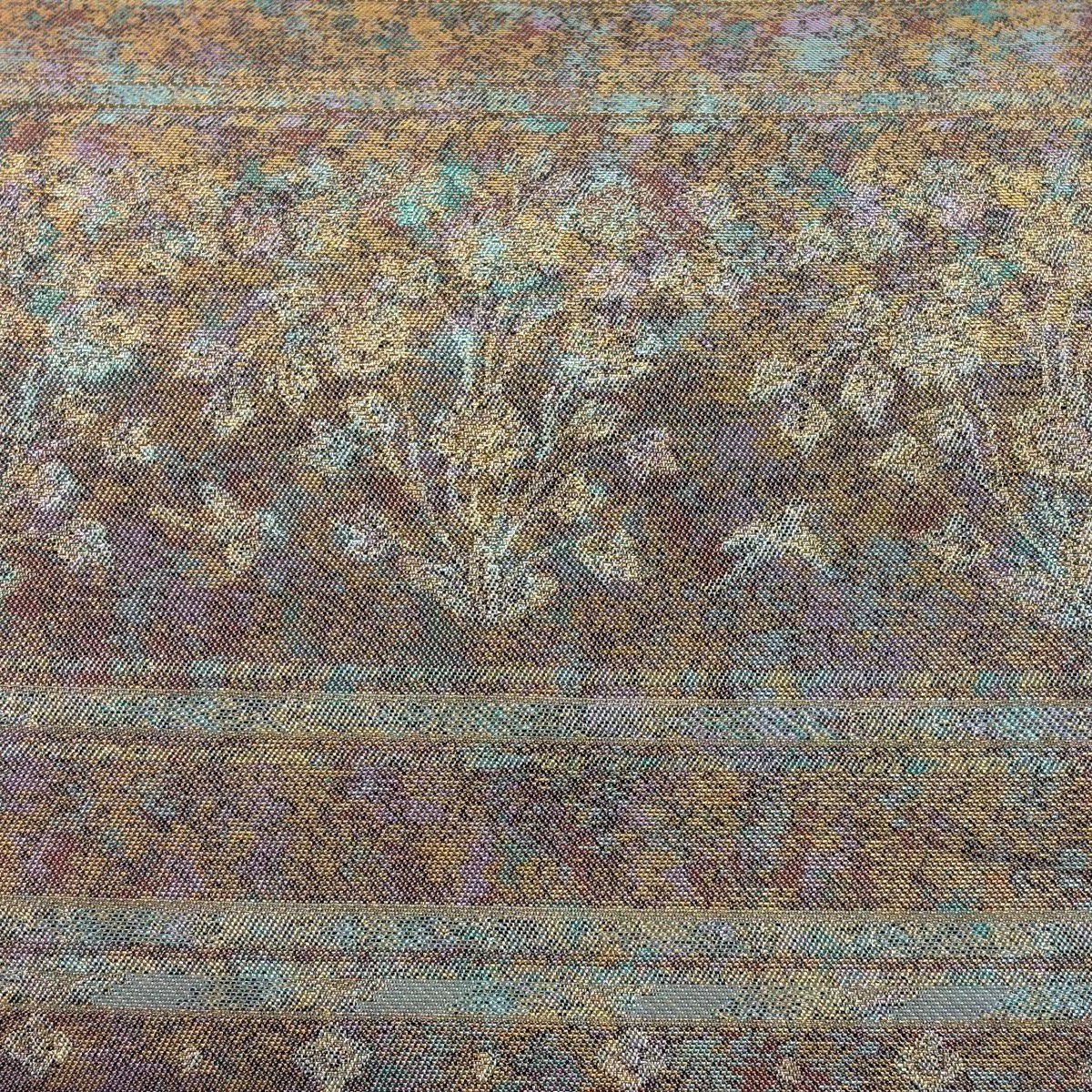 袋帶 秀品級 關西仕立 草花紋紋 金金箔 紅茶 六通 純蠶絲
