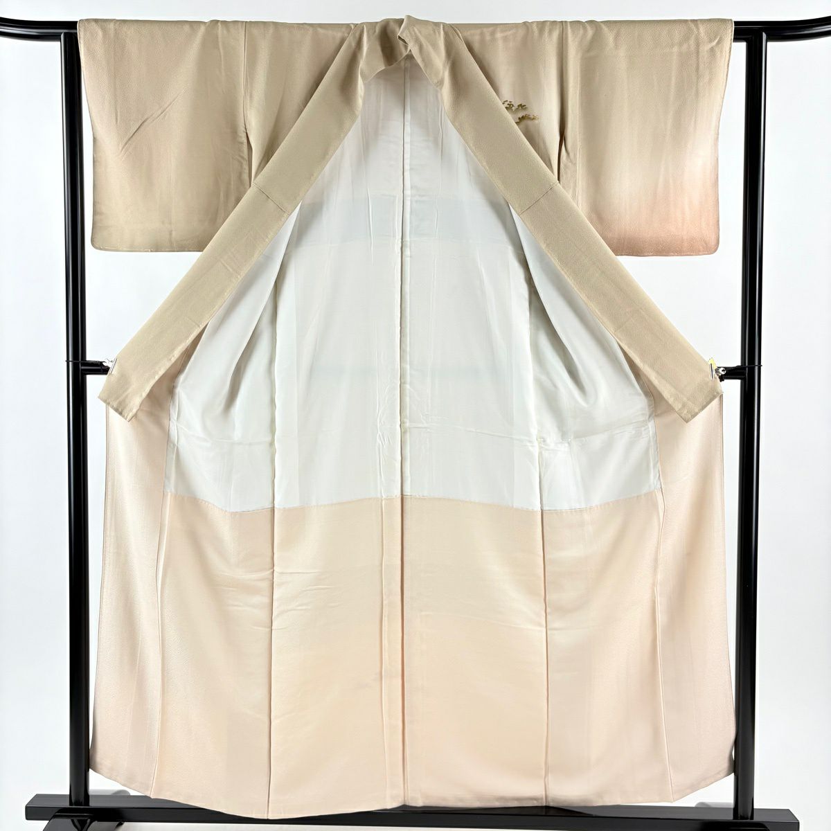 付下 身長155.5cm 袖長62cm S 雙層 建物 樹木 蘇州刺繡 染分 薄茶 純蠶絲 秀品級 一個紋