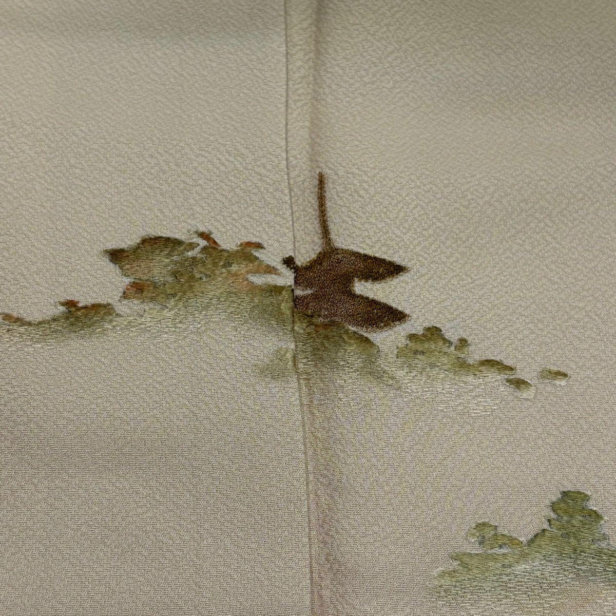 付下 身長155.5cm 袖長62cm S 雙層 建物 樹木 蘇州刺繡 染分 薄茶 純蠶絲 秀品級 一個紋